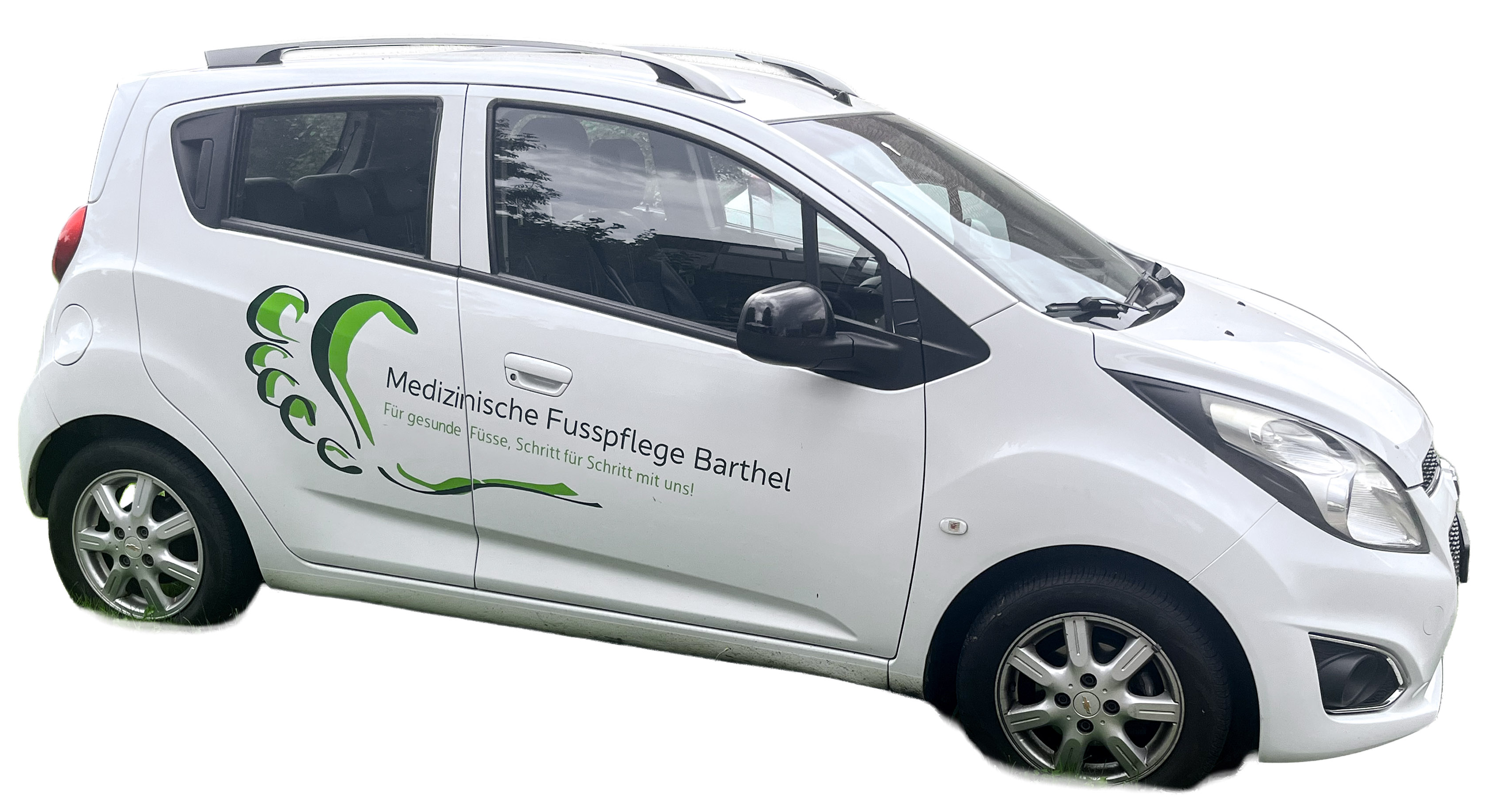 Mobiles Praxis-Auto der 1A Fußpflege mit Logo und Beschriftung